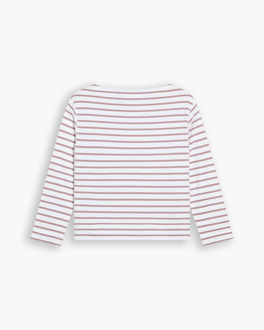 View of model wearing Toadstool Boatneck Tee, Regular Fit.