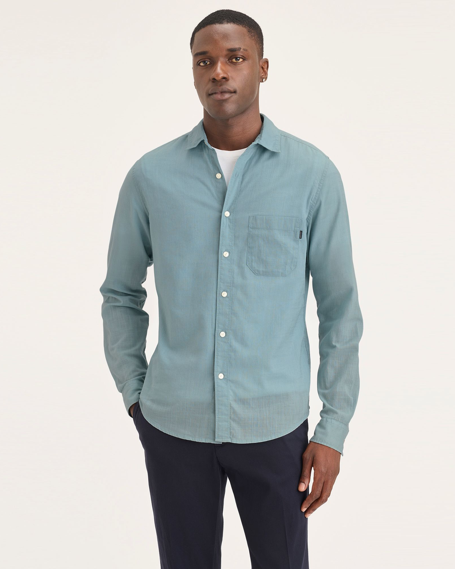 Front view of model wearing Tourmaline Men's Slim Fit Casual Shirt.