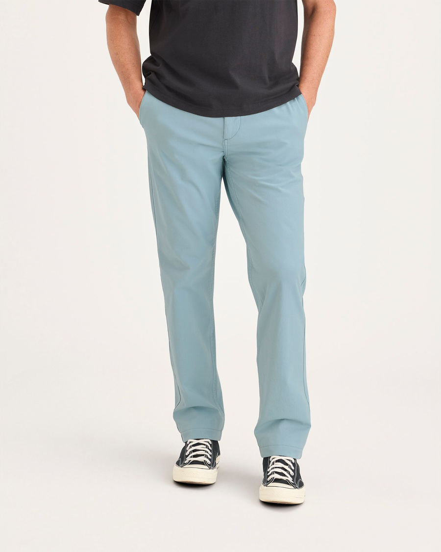 Front view of model wearing Tourmaline Men's Slim Fit Smart 360 Flex California Chino Pants.