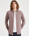 Front view of model wearing Upstream Fawn Men's Slim Fit Icon Button Up Shirt.