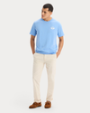 View of model wearing Vista Blue Graphic Tee, Regular Fit.