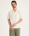 Front view of model wearing Vista Lucent White Men's Regular Fit Camp Shirt.