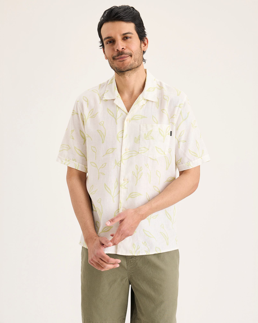 Front view of model wearing Vista Lucent White Men's Regular Fit Camp Shirt.