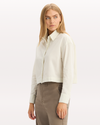 View of model wearing Water Lily Boxy Cropped Shirt, Relaxed Fit.