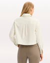 Back view of model wearing Water Lily Boxy Cropped Shirt, Relaxed Fit.