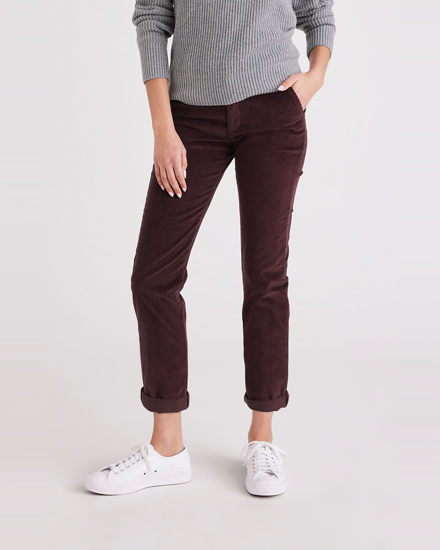 Front view of model wearing Winetasting Women's Slim Fit Weekend Chino Pants.